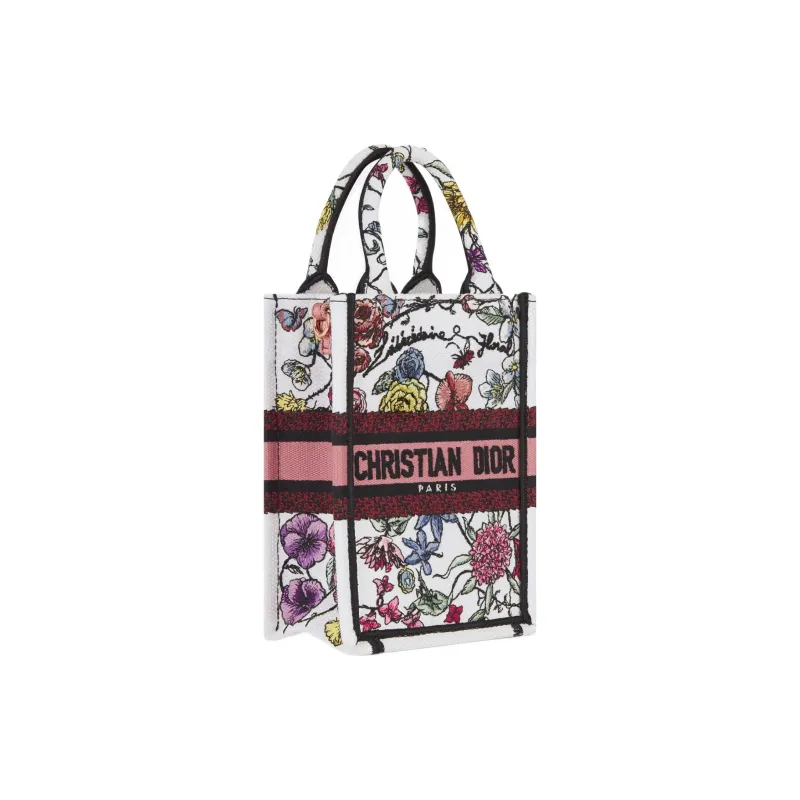 DIOR Embroidery Tote Bag Shopping Bag Cell Phone Pouch Shoulder Bag Crossbody Bag Handbag Mini Women's White-1