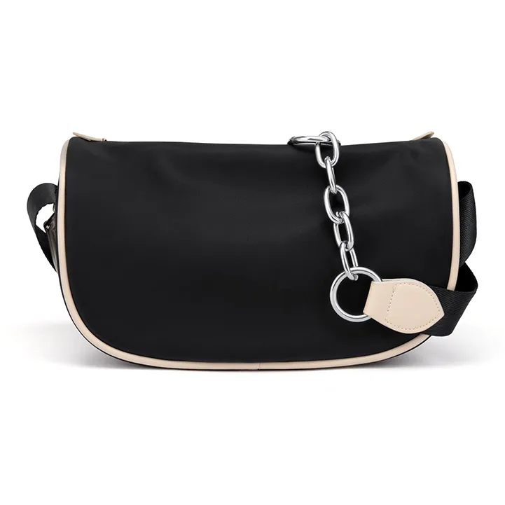Simvay Clos Fabric With Synthetic Leather Shoulder Bag Crossbody Bag Canvas Bag Small Size Women's Ecru/Black-10