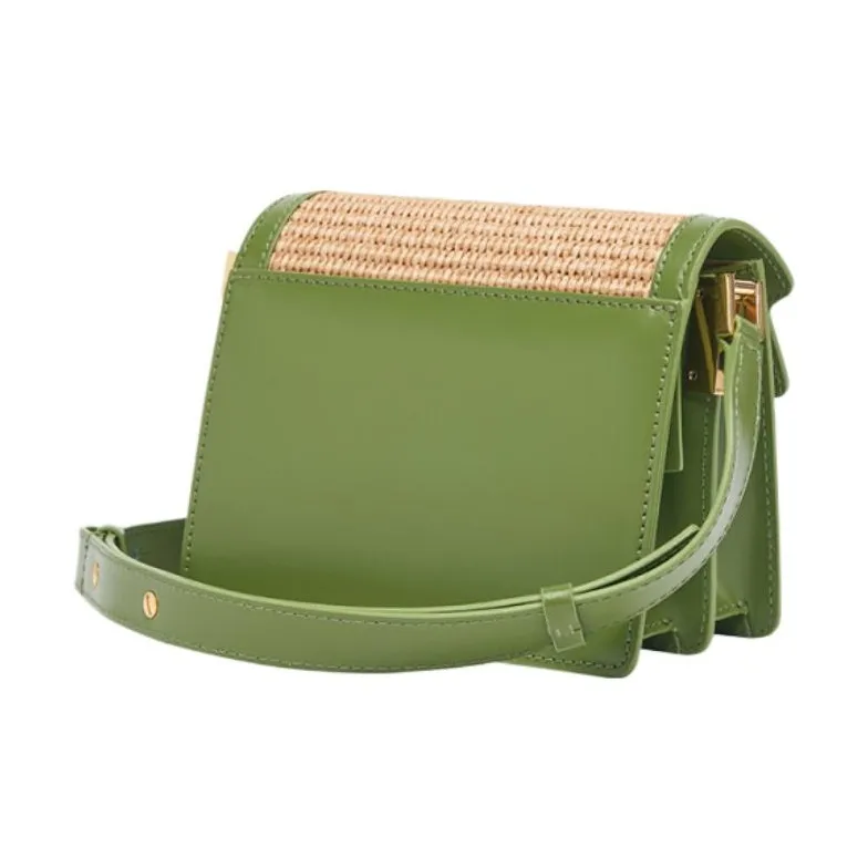 MARNI Trunk Fabric Bonded Cow Split Leather Trunk Bag Handbag Shoulder Bag Crossbody Bag Small Size Women's Green-1