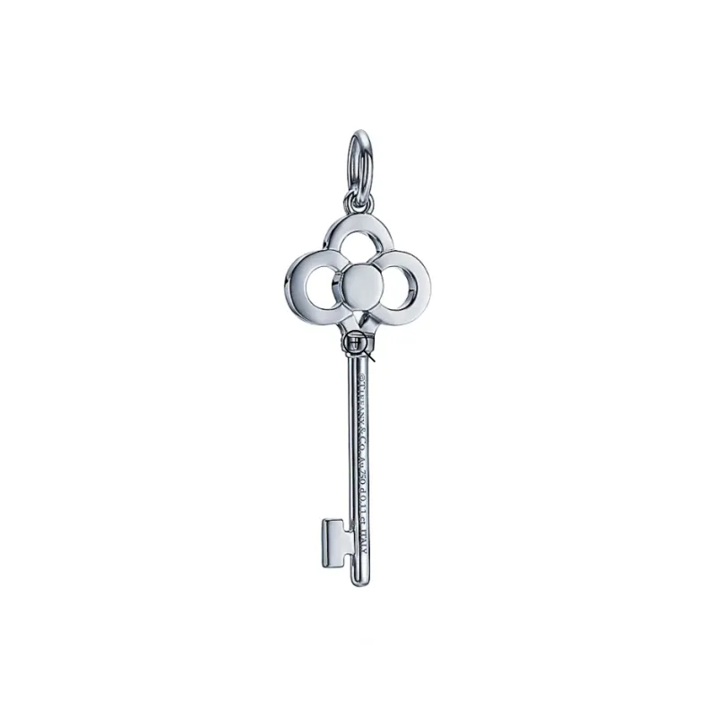 TIFFANY & CO. 2010s Pre owned 18kt White Gold Crown Key Diamond Pendant-1