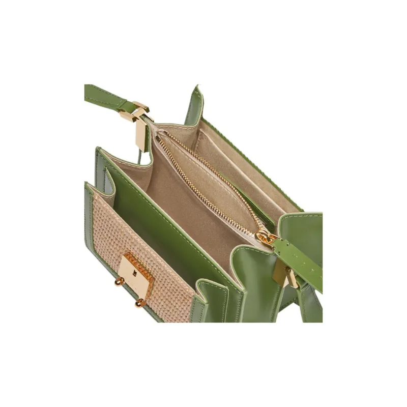MARNI Trunk Fabric Bonded Cow Split Leather Trunk Bag Handbag Shoulder Bag Crossbody Bag Small Size Women's Green-4