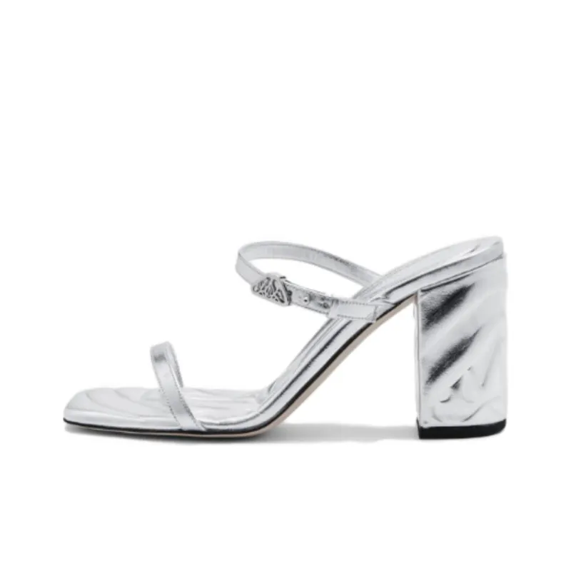 Alexander McQueen Metallic Leather Sandals 'Silver' Women's-0