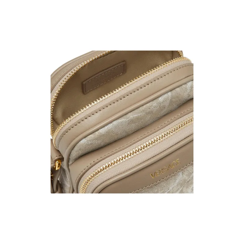 VERSACE Barocco Polyamide With Cotton Cell Phone Pouch Shoulder Bag Crossbody Bag Small Size Men's Beige Patch Print-3
