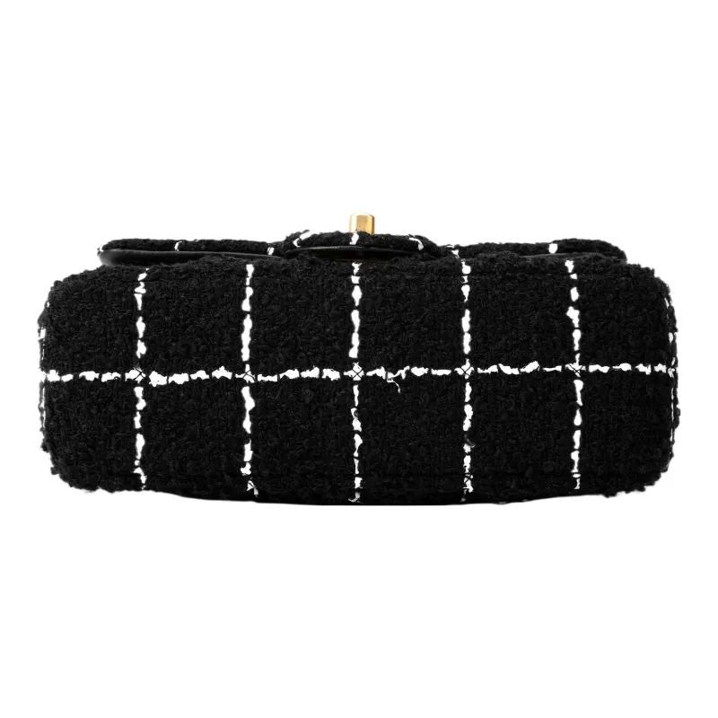 CHANEL Classic Flap CF Soft Woolen Tweed Chain Bag, Flap Bag, Shoulder Bag, Crossbody Bag Mini Women's Black-3