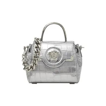 VERSACE La Medusa Cow Leather Shoulder Bag, Crossbody Bag, Handbag Trumpets Women's Silver