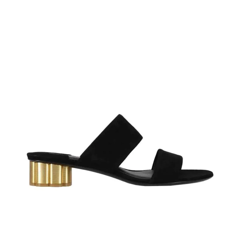 FERRAGAMO Rubber Sole Totem Leather Patchwork Slip-Resistant Slide Slippers Women's Black-1