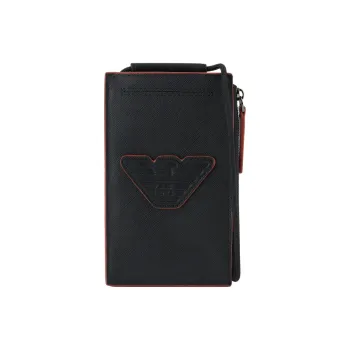 EMPORIO ARMANI PU Clutch Coin Purse Wallet Men's Black & Orange