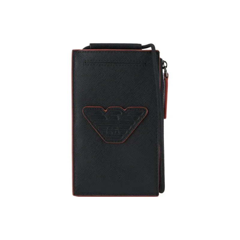 EMPORIO ARMANI PU Clutch Coin Purse Wallet Men's Black & Orange-0