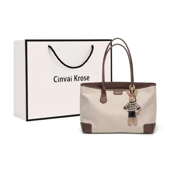 CinvaiKrose Shoulder Bags Beige, White, Brown Shopping Bag Included
