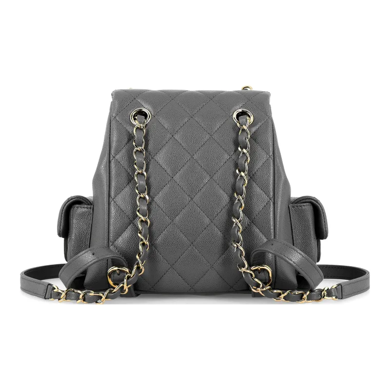 CHANEL Grain Cow Leather Backpack Tubas Women's Dark Gray-2