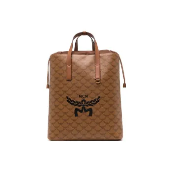 MCM Canvas With Leather Backpack Medium Size Men's Cognac Brandy Brown & Black