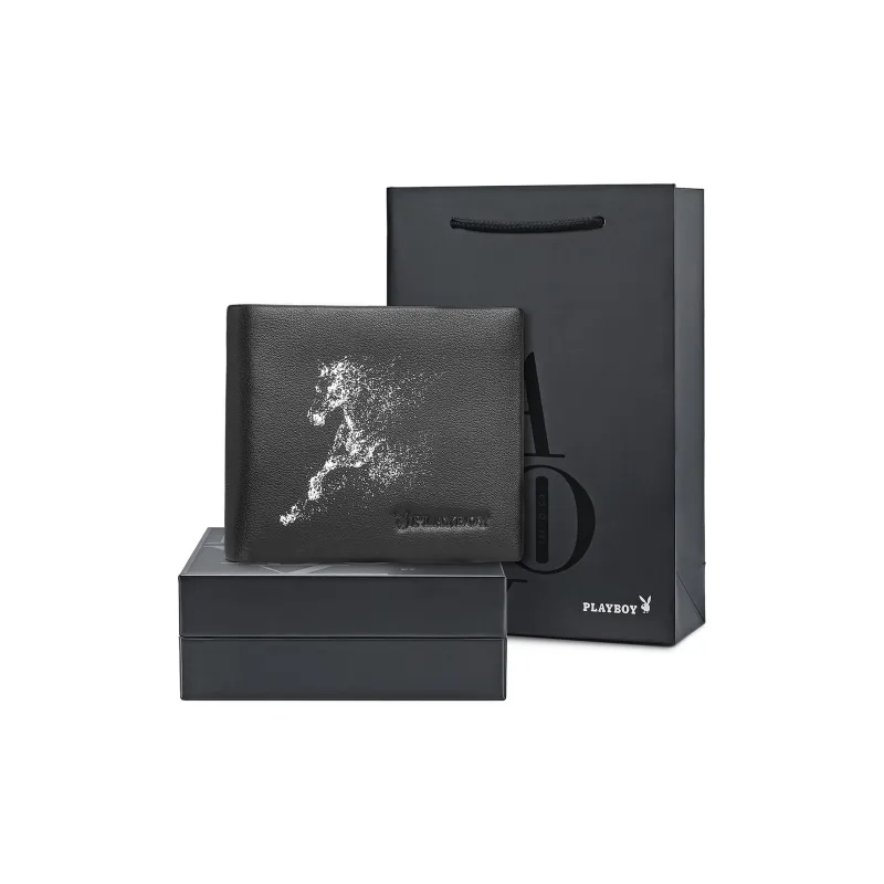 Playboy Cow Leather Wallet Men's Black-4
