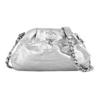 CHANEL Calfskin Evening Bag, Dumpling Bag, Cloud Bag, Shoulder Bag, Crossbody Bag Women's Silver
