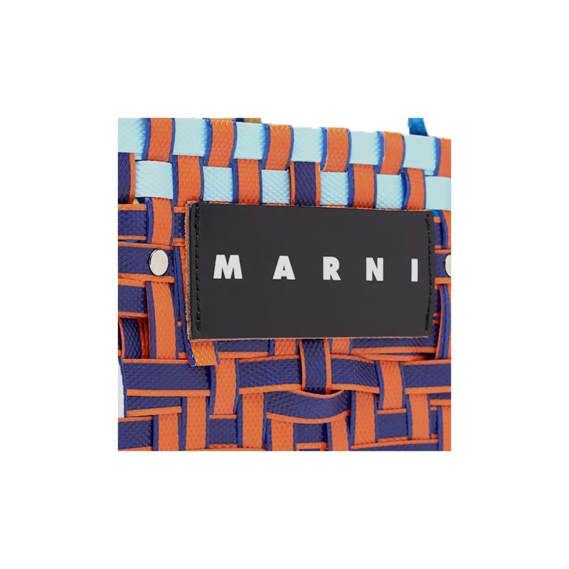 MARNI Basket Series Cow Leather Basket Bag Tote Bag Shopping Bag Handbag Small Size Women's Blue Red-3