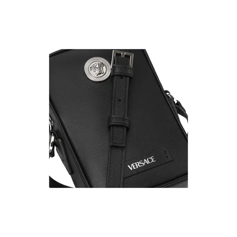 VERSACE MEDUSA BIGGIE Series Cow Leather Cell Phone Pouch Shoulder Bag Crossbody Bag Small Size Men's Black-4