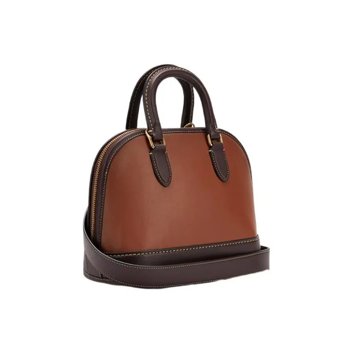 COACH Revel Cow Leather Dome Bag Handbags Small Size Women's Brown-1