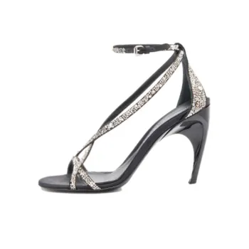 Alexander McQueen Armadillo Crossed Sandals 'Black Silver' Women's