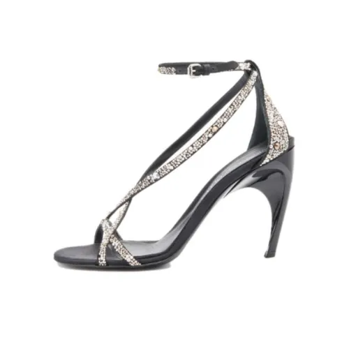 Alexander McQueen Armadillo Crossed Sandals 'Black Silver' Women's