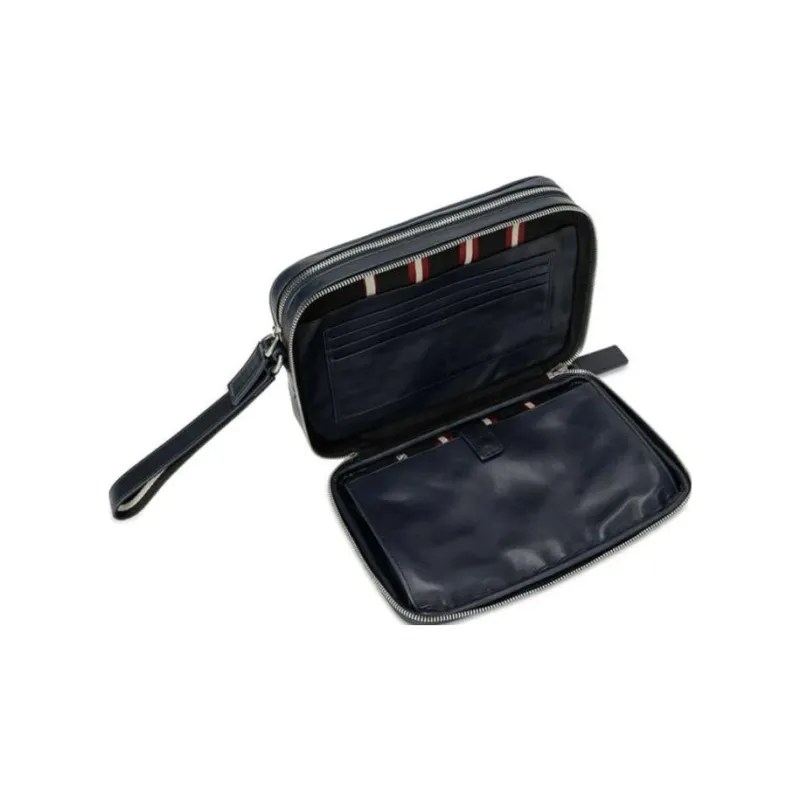BALLY Genuine Leather Clutch Men's Navy Blue-1
