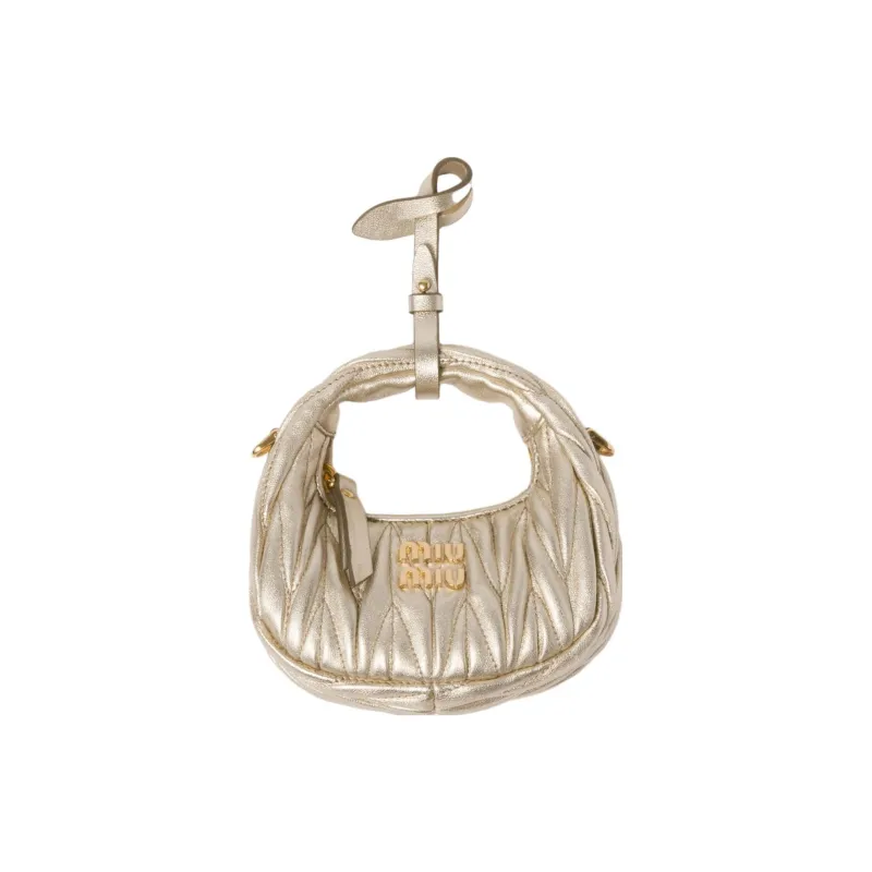 MIU MIU Wander Series Soft Sheep Leather Hobo Bag Shoulder Bag Crossbody Bag Extra Mini Women's Yellow Iron Ore-0