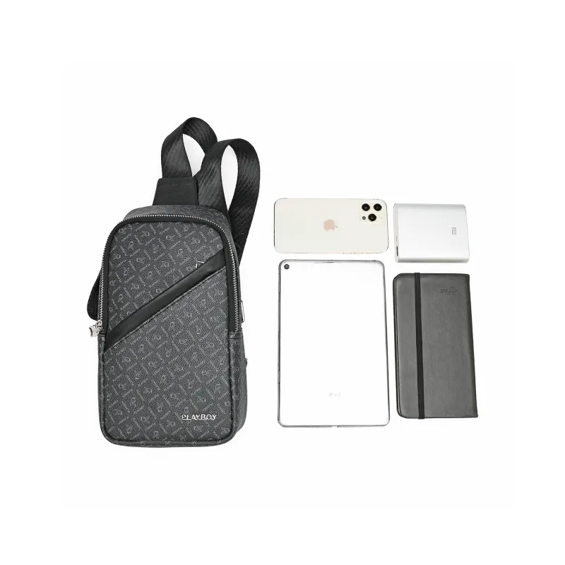 Playboy Polyvinyl Chloride Cycling Bag, Crossbody Bag, Shoulder Bag Men's Black Gray-4