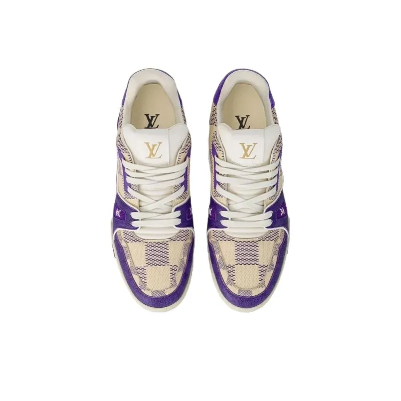 LOUIS VUITTON Trainer Low-Top Skateboard Shoes Women's Purple Beige-2