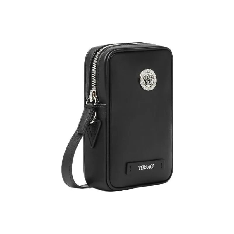 VERSACE MEDUSA BIGGIE Series Cow Leather Cell Phone Pouch Shoulder Bag Crossbody Bag Small Size Men's Black-1