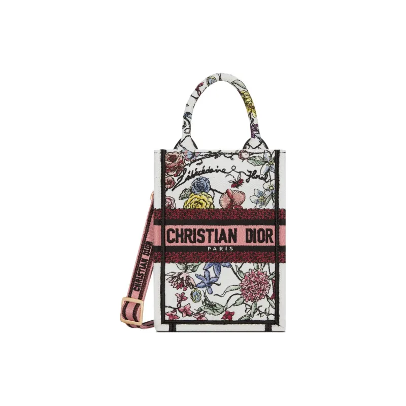 DIOR Embroidery Tote Bag Shopping Bag Cell Phone Pouch Shoulder Bag Crossbody Bag Handbag Mini Women's White-0