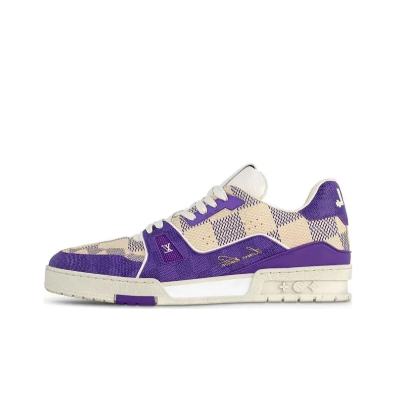 LOUIS VUITTON Trainer Low-Top Skateboard Shoes Women's Purple Beige-0