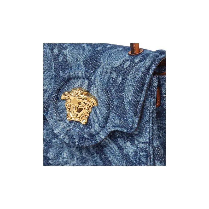 VERSACE Barocco Denim Fabric Shoulder Bag Crossbody Bag Handbag Small Size Women's Blue-3