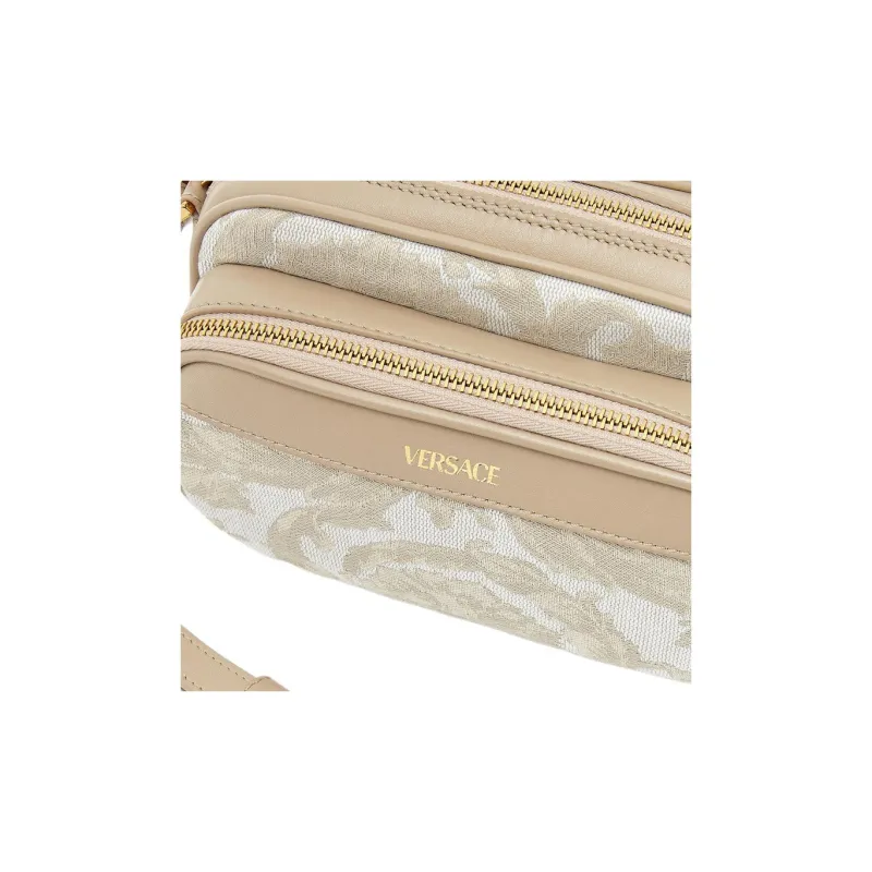 VERSACE Barocco Polyamide With Cotton Messenger Bag, Shoulder Bag, Crossbody Bag Men's Beige Patchwork Print-4