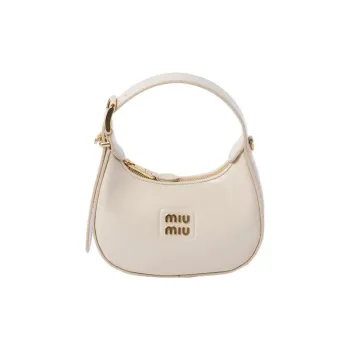 MIU MIU Patent Leather Crescent Bag, Hobo Bag, Shoulder Bag, Crossbody Handbag Women's Ivory