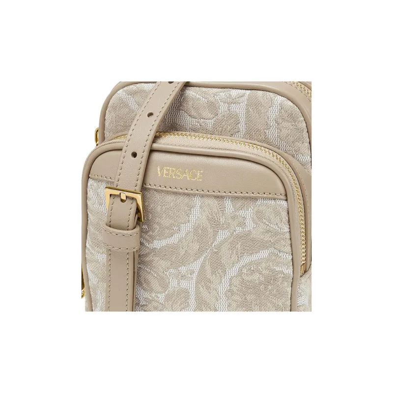 VERSACE Barocco Polyamide With Cotton Cell Phone Pouch Shoulder Bag Crossbody Bag Small Size Men's Beige Patch Print-4