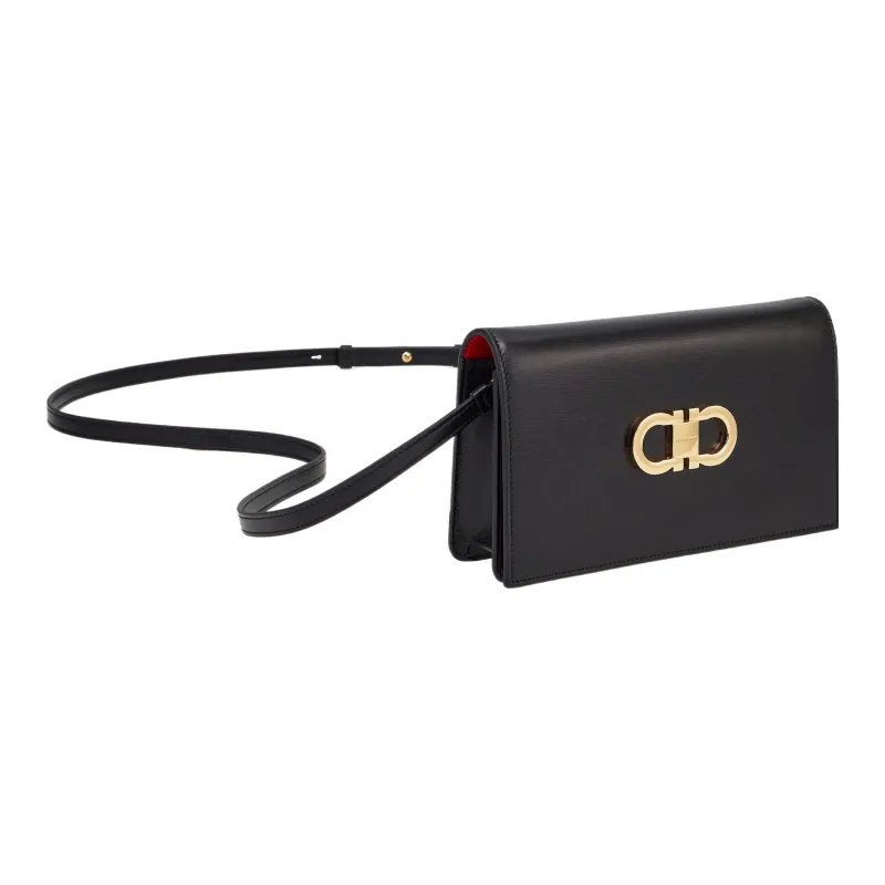 FERRAGAMO Palm Leather Crossbody Bag, Shoulder Bag Mini Women's Black & Flame Red-3