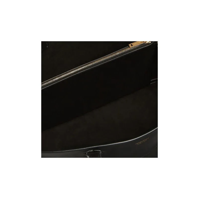 FERRAGAMO Smooth Calf Leather Tote Bag Shopping Bag Handbag Medium Size Women's Black-5