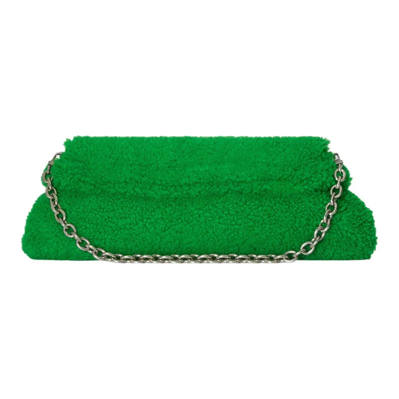 GUCCI Horsebit 1955 Milu Wool Handbag Shoulder Bag Medium Size Women's Green-4