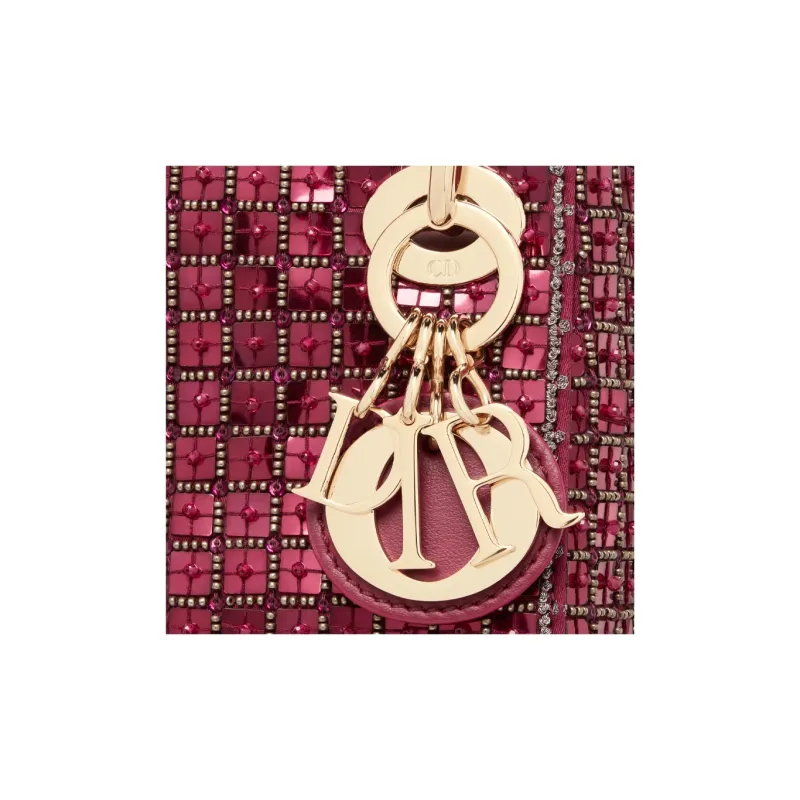 DIOR Lady Dior Pearl Embroidery Dior Bag Shoulder Bag Crossbody Bag Women's Burgundy-5