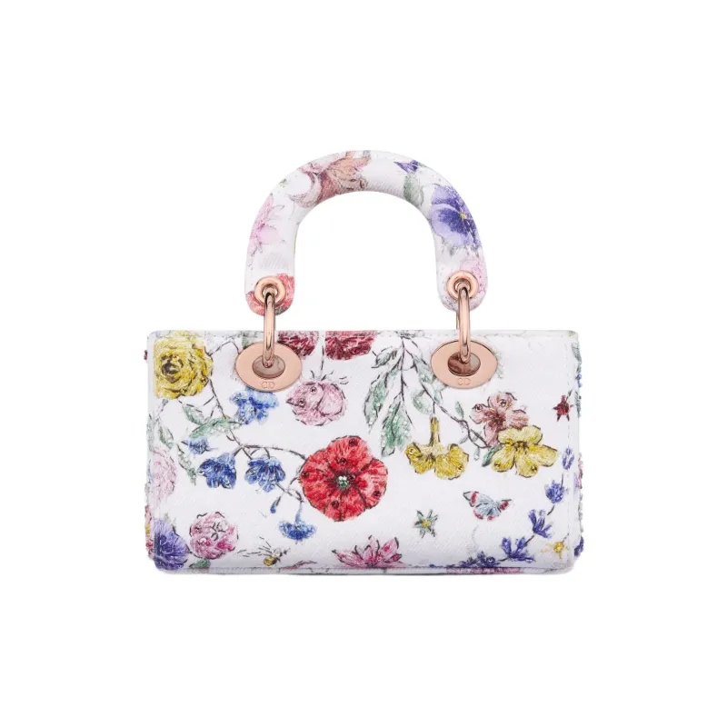DIOR Lady D-JOY Embroidered Denim Shoulder Bag Crossbody Bag Handbag Extra Mini Women's Multicolor/White-2