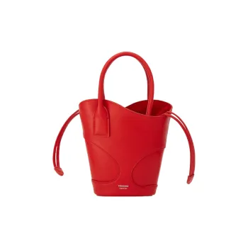 FERRAGAMO Smooth Calf Leather Bucket Bags Shoulder Bag Crossbody Bag Handbag Small Size Women's Flame Red