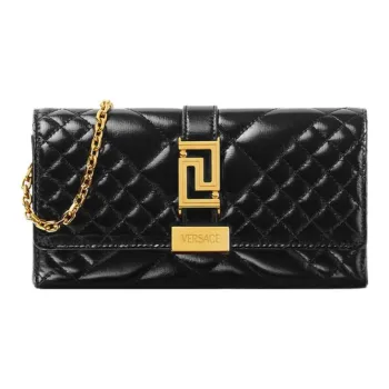 VERSACE Greca Goddess Cow Leather Clutch Bag Over The Shoulder Women's Black