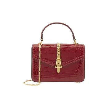 GUCCI Sylvie 1969 Leather Handbag Mini Women's Red