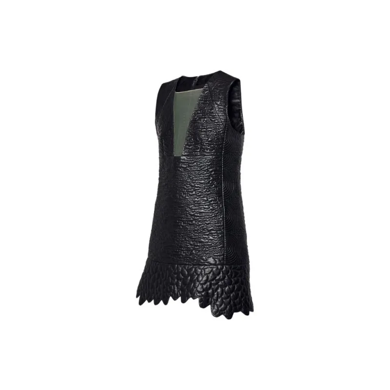 LOUIS VUITTON Leather Boutis Dress W/ See-through Yoke-2