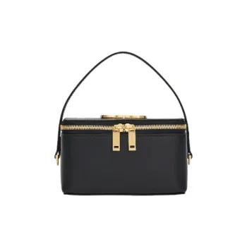 FERRAGAMO Palm Calfskin Handheld Makeup Bag Women's Black & Flame Red
