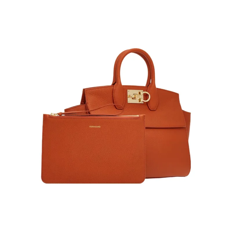 FERRAGAMO Studio Cow Leather Handbag Medium Size Women's Red Terracotta-2