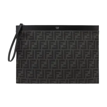 FENDI Cow Leather Clutch Tubas Men's Black