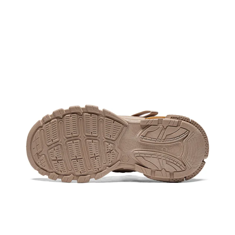 Warrior Anti Slip Wear Resistant Breathable Lightweight Low Top Chunky Sneakers Women's Khaki Brown Yellow-4