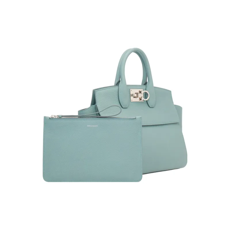 FERRAGAMO Studio Cow Leather Handbag Medium Size Women's Lake Blue-2