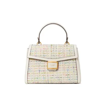 Kate Spade Katy Tweed With Leather Trim Shoulder Bag, Crossbody Bag, Handbag Medium Size Women's Cream Multicolor