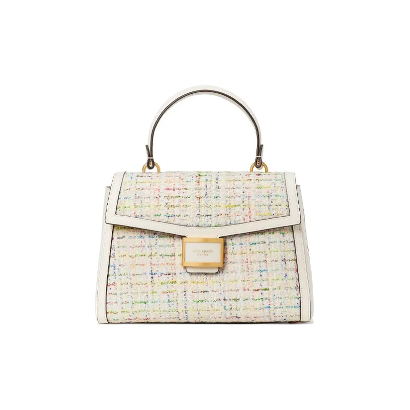 Kate Spade Katy Tweed With Leather Trim Shoulder Bag, Crossbody Bag, Handbag Medium Size Women's Cream Multicolor-0