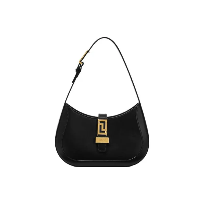 VERSACE Greca Goddess Cow Leather Handbag, Shoulder Bag Trumpets Women's Black-0